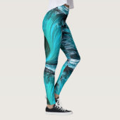 "Ola Tiburón" Blaue Haifischwelle Leggings (Rechts)