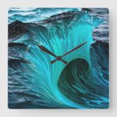 "Ola Tiburón" Blaue Haifischwelle Quadratische Wanduhr (Vorderseite)