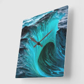 "Ola Tiburón" Blaue Haifischwelle Quadratische Wanduhr (Winkel)