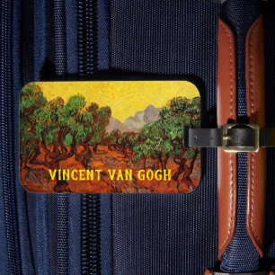 Ölbäume von Van Gogh mit gelbem Himmel und Sonne Gepäckanhänger