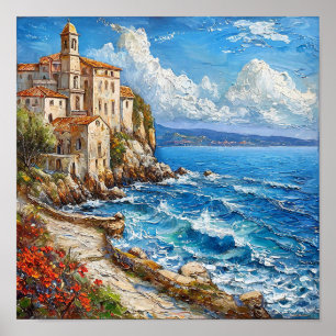 🌊 Ölbild "Seascape Cottage" - Küstenidylle Poster