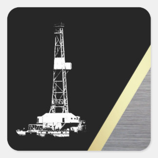 Ölbohrturm auf Schwarz, Gold, Metall Quadratischer Aufkleber