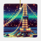 Ölbohrturm mit Weihnachtslicht Keramikornament (Rückseite)