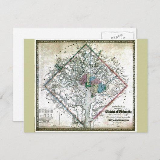 Old 1862 Washington District of Columbia Map Postkarte (Vorne/Hinten)