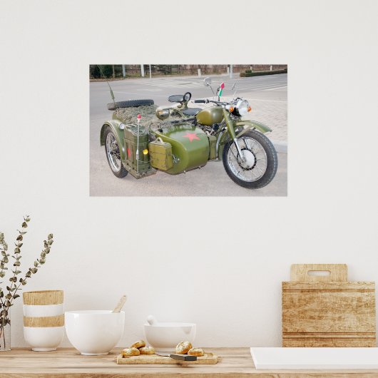 Old 750B-2 motorcycle with a sidecar Poster (Küche)