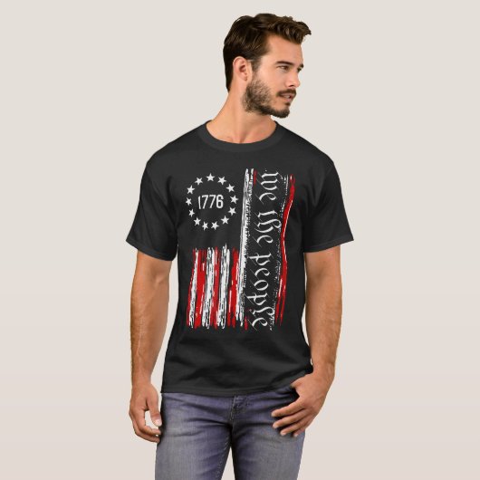 Old American Flag Patriotic 1776 We The People USA T-Shirt (Vorne ganz)
