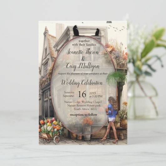 Old Amsterdam Blume Shop Anton Pieck Art Art Einladung (Stehend Vorderseite)