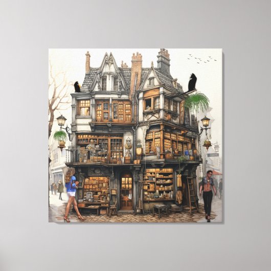 Old Amsterdam Bookshop Art Leinwanddruck (Vorderseite)