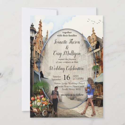 Old Amsterdam Market Anton Pieck Style Art Einladung (Vorderseite)