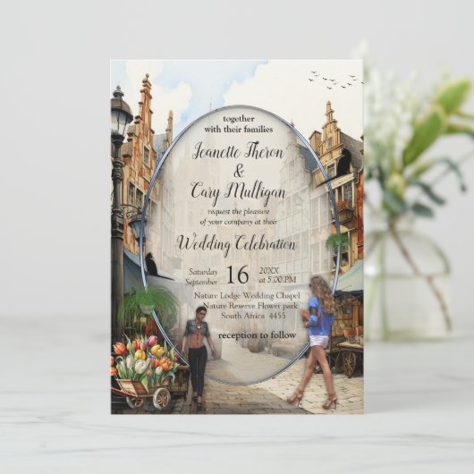 Old Amsterdam Market Anton Pieck Style Art Einladung (Stehend Vorderseite)