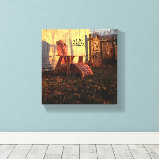 Old Barn Rustic Co. Rustic Adirondack Sessel Sunse Leinwanddruck (Insitu (Holzboden))