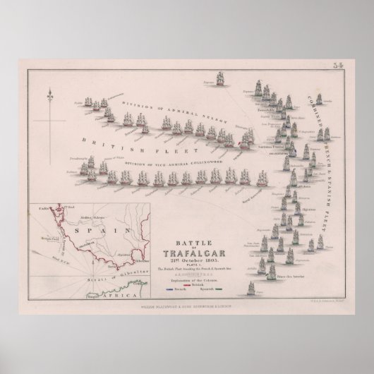 Old Battle of Trafalgar Map (1902) Poster (Vorne)