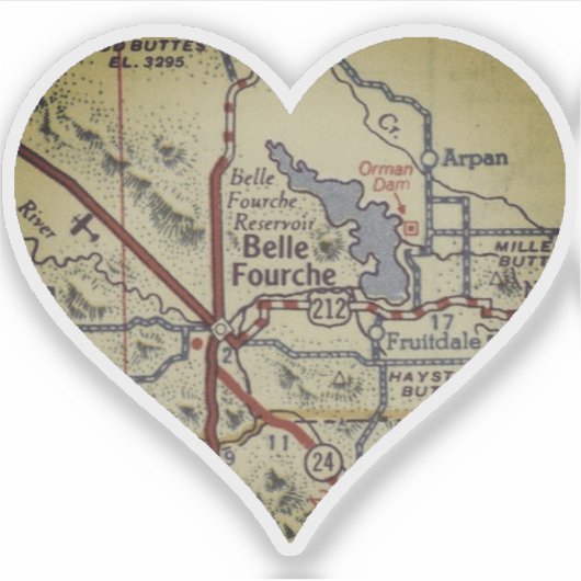 Old Belle Fourche SD Map Aufkleber (Vorderseite)