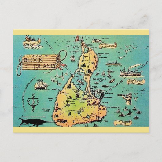 Old Block Island Map Postkarte (Vorderseite)