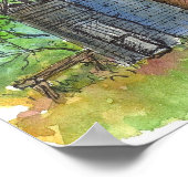 Old Blue House Pen and Ink Zeichnend Aquarell Poster (Ecke)