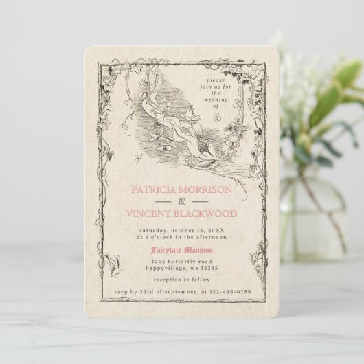 Old Book Fairytale Wedding Einladung (Stehend Vorderseite)