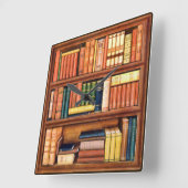 Old Books Library Bookshelf Wall Clock Quadratische Wanduhr (Winkel)