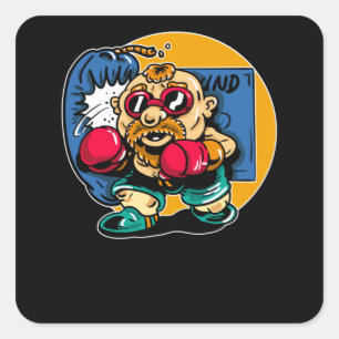 Old Boxer Quadratischer Aufkleber