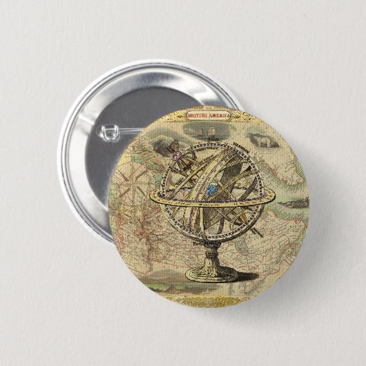 Old British America Explare Polar Bear Compass Map Button (Vorne & Hinten)