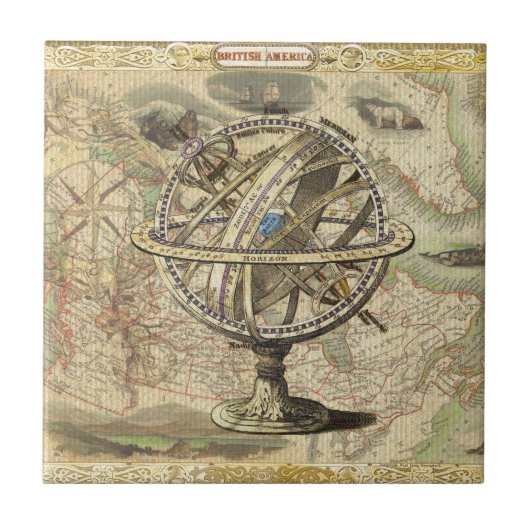 Old British America Explare Polar Bear Compass Map Fliese (Vorderseite)
