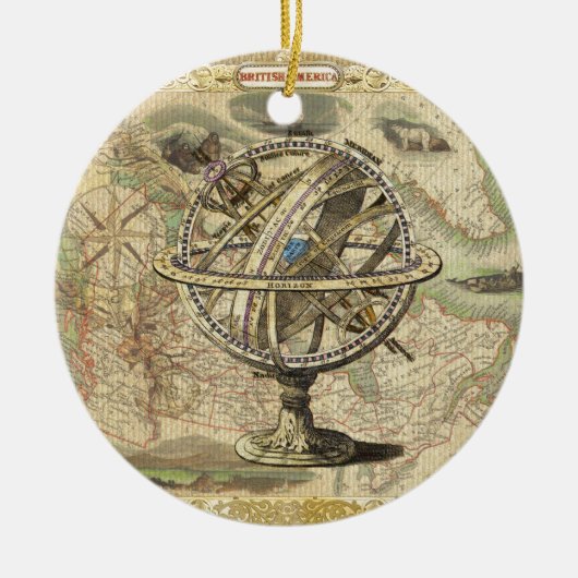 Old British America Explare Polar Bear Compass Map Keramik Ornament (Vorne)