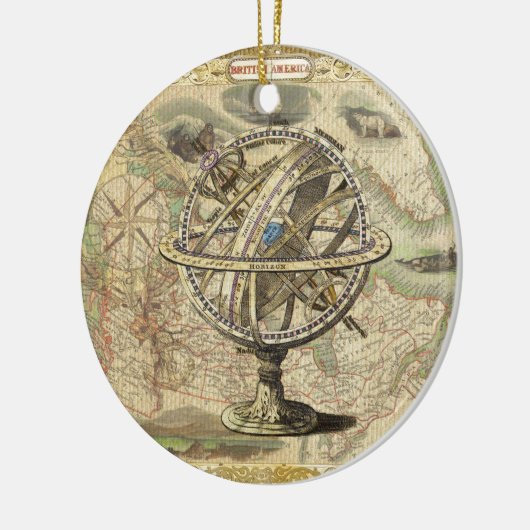 Old British America Explare Polar Bear Compass Map Keramik Ornament (Links)