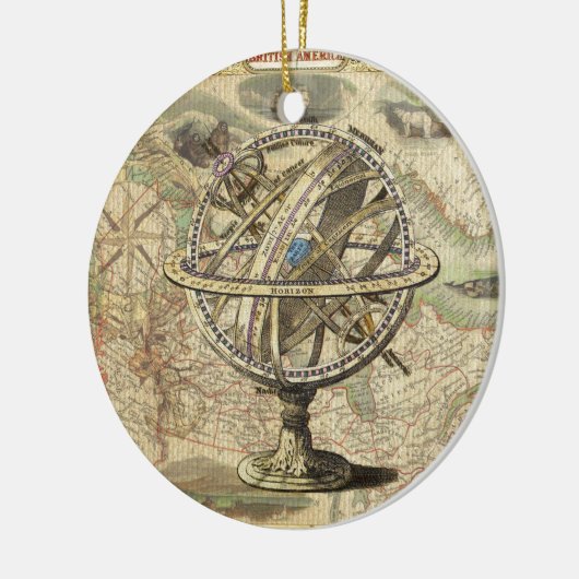 Old British America Explare Polar Bear Compass Map Keramik Ornament (Links)