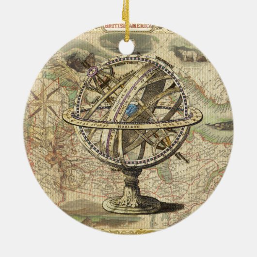 Old British America Explare Polar Bear Compass Map Keramik Ornament (Hinten)