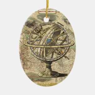 Old British America Explare Polar Bear Compass Map Keramikornament