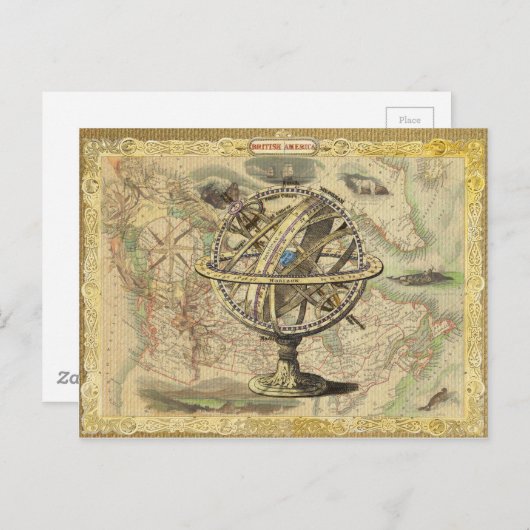 Old British America Explare Polar Bear Compass Map Postkarte (Vorne/Hinten)