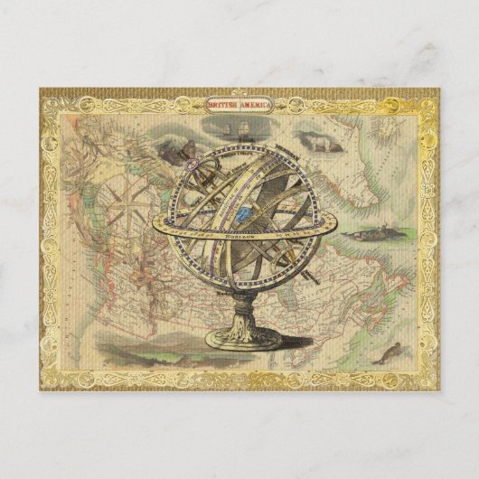 Old British America Explare Polar Bear Compass Map Postkarte (Vorderseite)