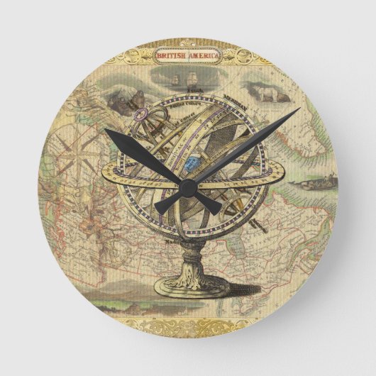 Old British America Explare Polar Bear Compass Map Runde Wanduhr (Vorderseite)
