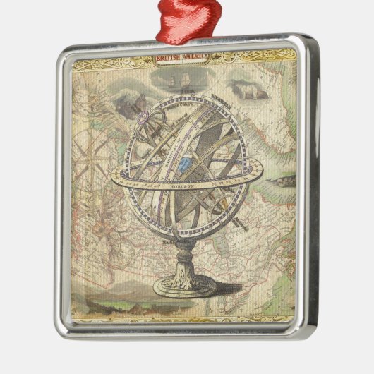 Old British America Explare Polar Bear Compass Map Silbernes Ornament (Links)