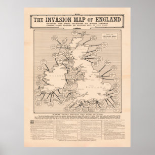 Old British Isles Invasion Map (1909) Poster