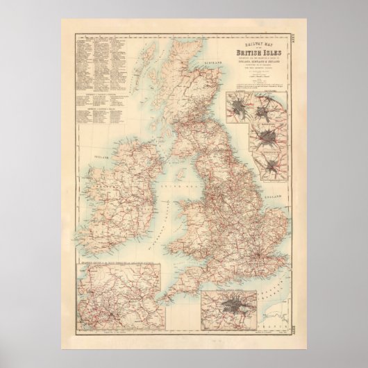 Old British Isles Railway Map (1872) Poster (Vorne)