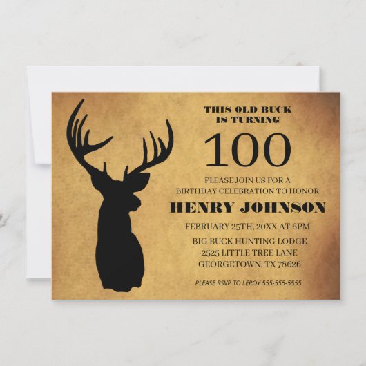 Old Buck 100. Geburtstagsfeier Einladung (Vorderseite)