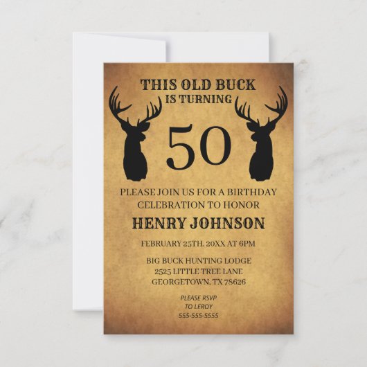 Old Buck 50. Geburtstagsparty Einladung (Vorderseite)