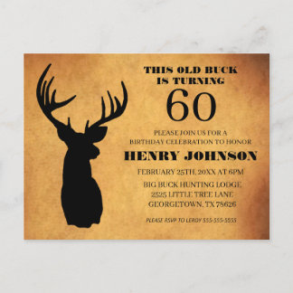 Old Buck 60. Geburtstagsparty Einladung Postkarte