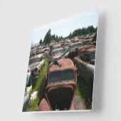 Old Car Wall Clock Garage Clock Junkyard Scene Quadratische Wanduhr (Winkel)