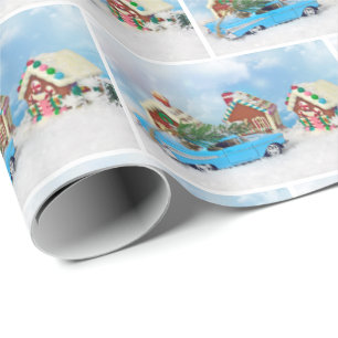 Old Car with Christmas Gingerbread House Geschenkpapier