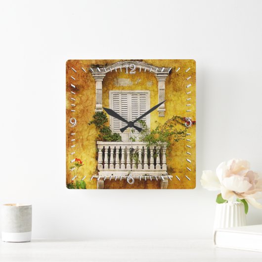 Old Cartagena Wallclock Quadratische Wanduhr (Zuhause)