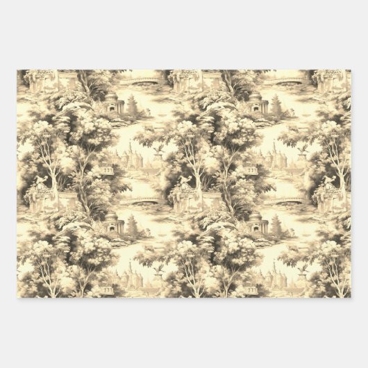 Old Castle Modern Blue Toile de Jouy Muster Geschenkpapier Set (Vorderseite 3)