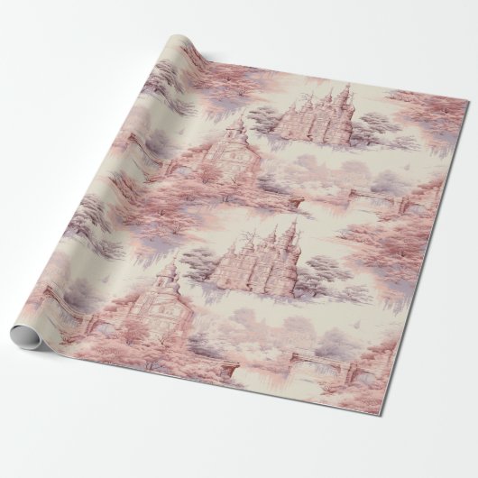 Old Castle Modern Red Toile de Jouy Muster Geschenkpapier (Ungerollt)