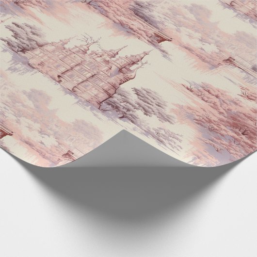 Old Castle Modern Red Toile de Jouy Muster Geschenkpapier (Ecke)