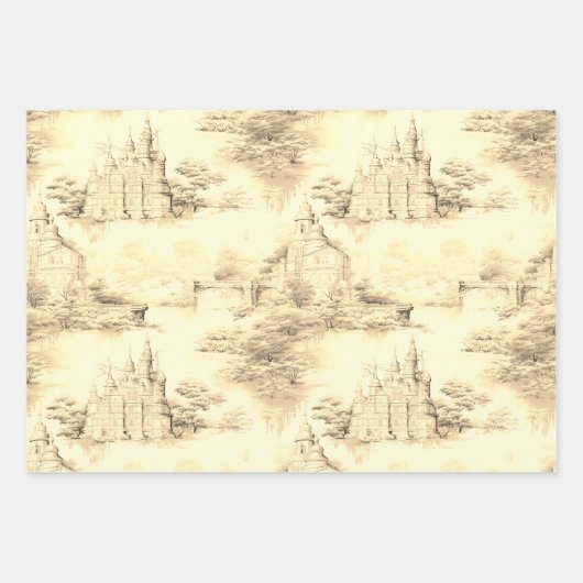 Old Castle Modern Red Toile de Jouy Muster Geschenkpapier Set (Vorderseite 3)