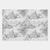 Old Castle Modern Red Toile de Jouy Muster Geschenkpapier Set (Vorderseite 2)