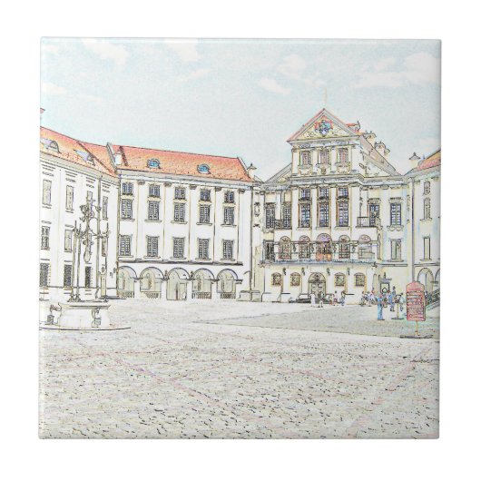 Old Castle Palace Architecture Sketch Fliese (Vorderseite)