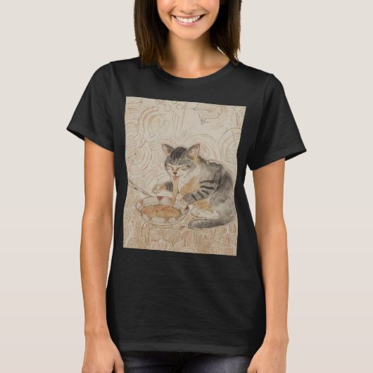 Old Cat Eating Ramen T-Shirt (Vorderseite)