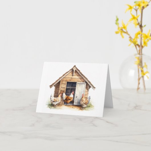 Old Chicken Coop mit Hühnern BLANK Karte (Gelbe Blume)