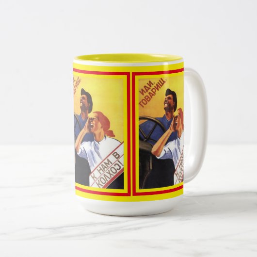 Old Classic 1939 sowjetisches Poster Comrade Zweifarbige Tasse (VorderseiteRechts)